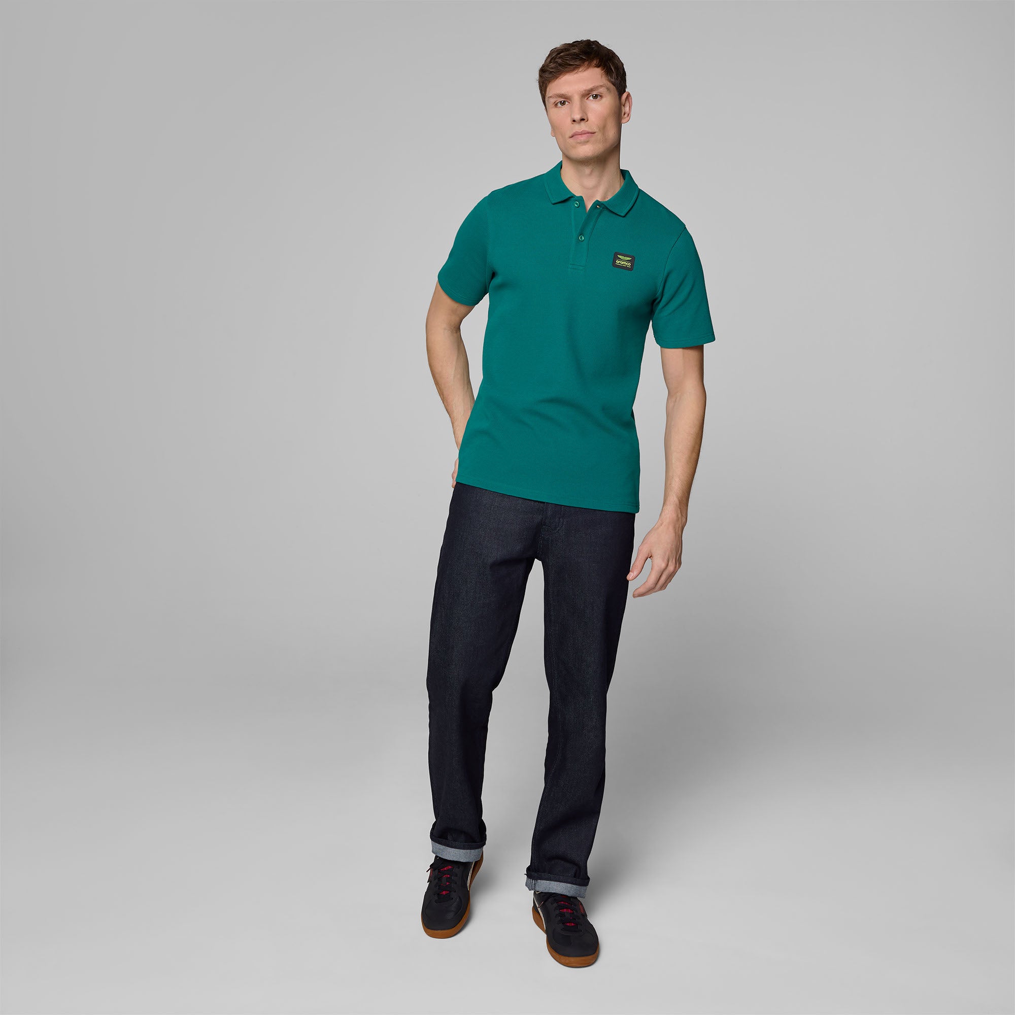 Aston Martin F1 Tech Waffle Polo Mens - Green