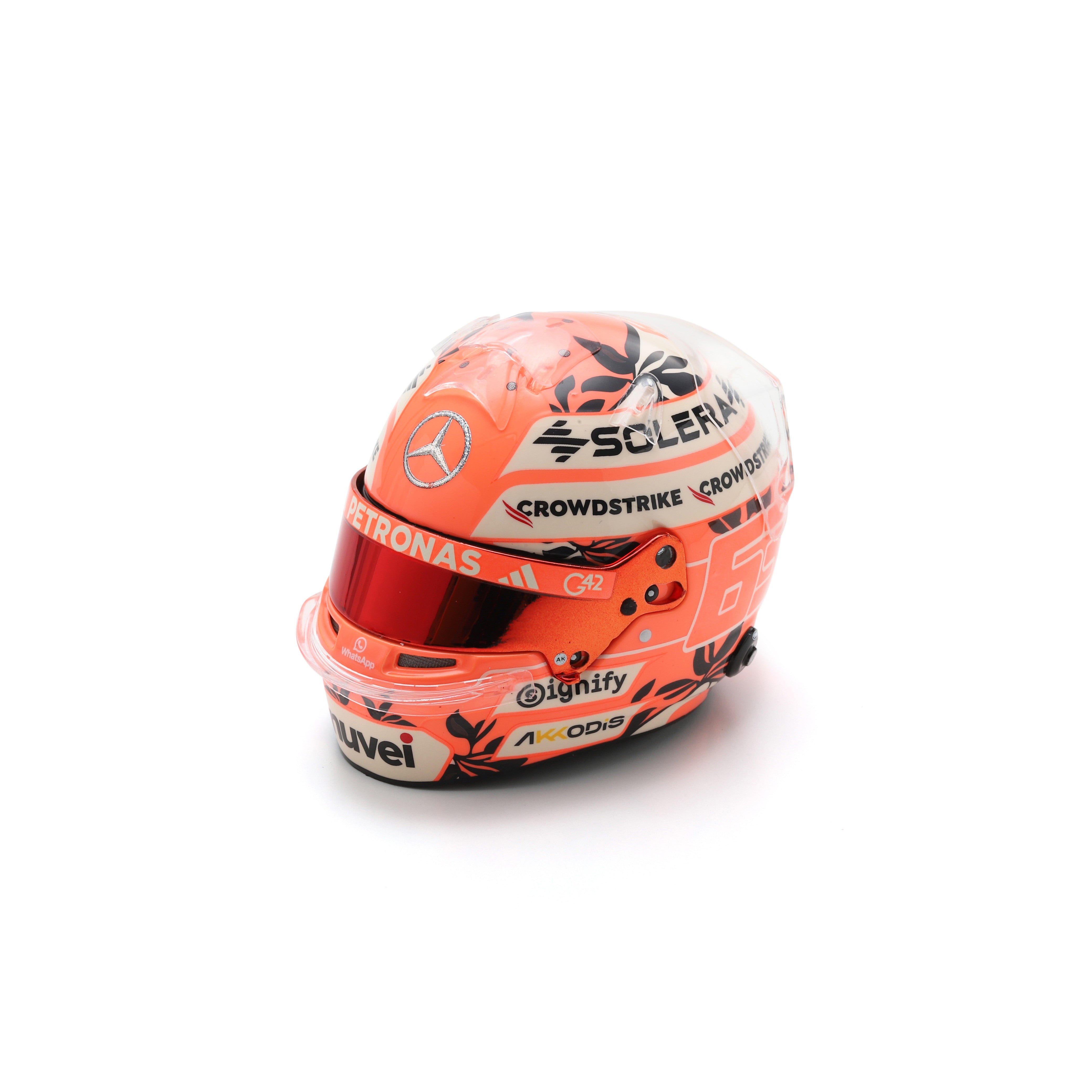 Spark Mercedes AMG Petronas F1 Team George Russell 2025 Miami GP Mini Helmet Adults - Pink - 1:5 Scale