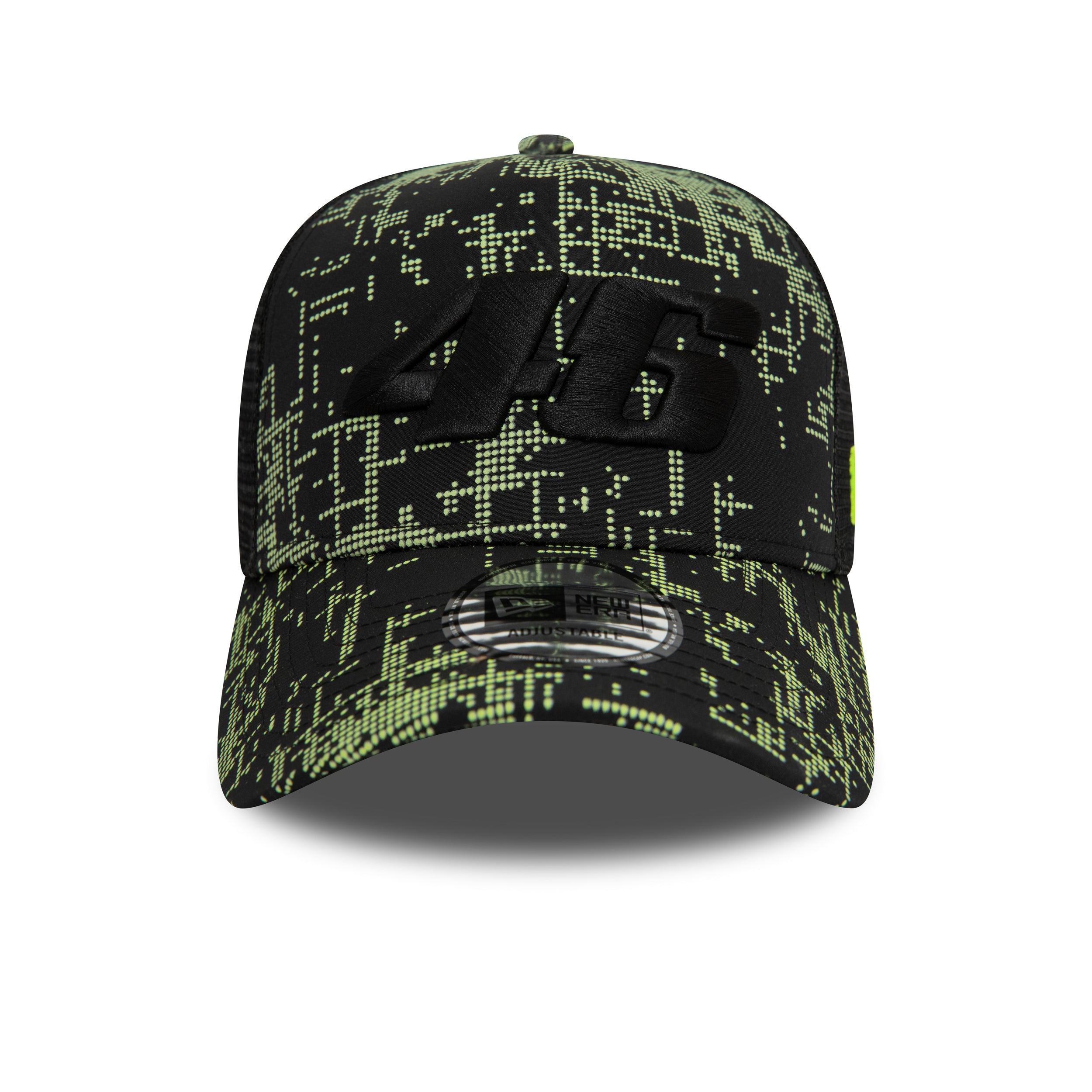 VR46 Featherweight Poly All Over Print Trucker Cap Adults - Black/Neon Yellow