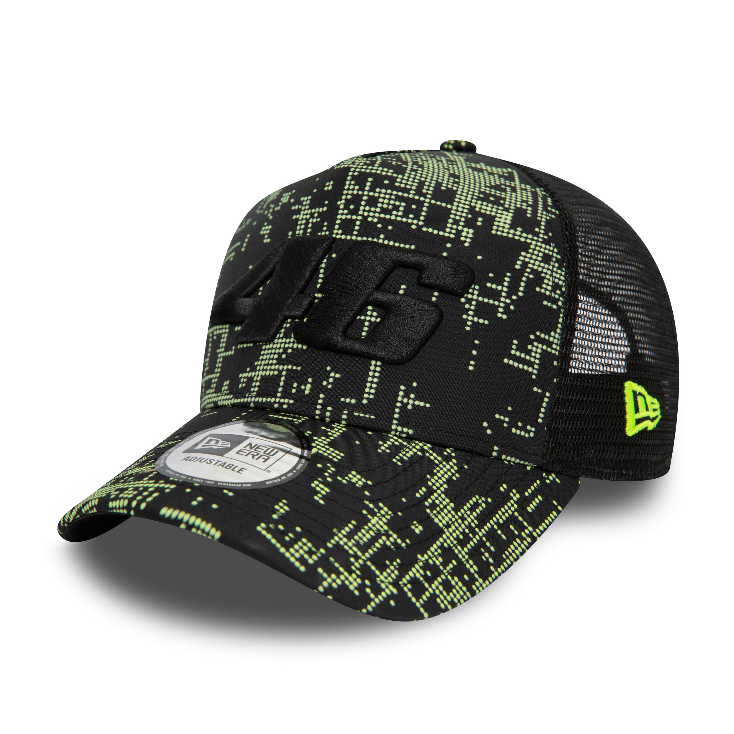 VR46 Featherweight Poly All Over Print Trucker Cap Adults - Black/Neon Yellow