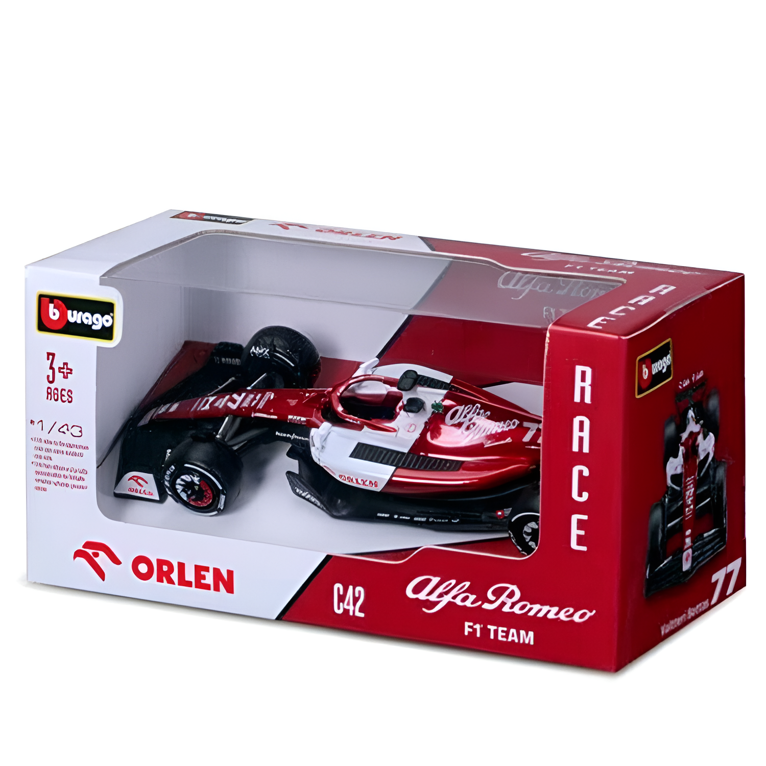 Bburago Alfa Romeo F1 C42 Valtteri Bottas 77 Model Car Unisex - Red - 1:43 Scale