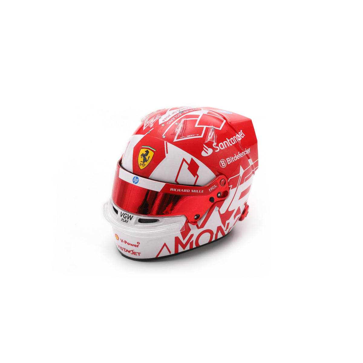 Looksmart Scuderia Ferrari F1 Team Charles Leclerc 2024 Monaco GP Mini Helmet Adults - Red - 1:5 Scale