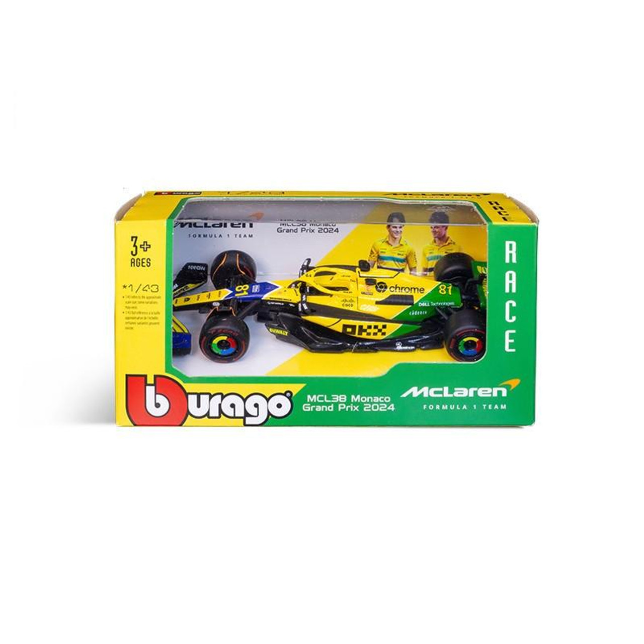 Bburago McLaren Racing F1 MCL38 Oscar 2024 Monaco GP Model Car Unisex - Yellow - 1:43 Scale