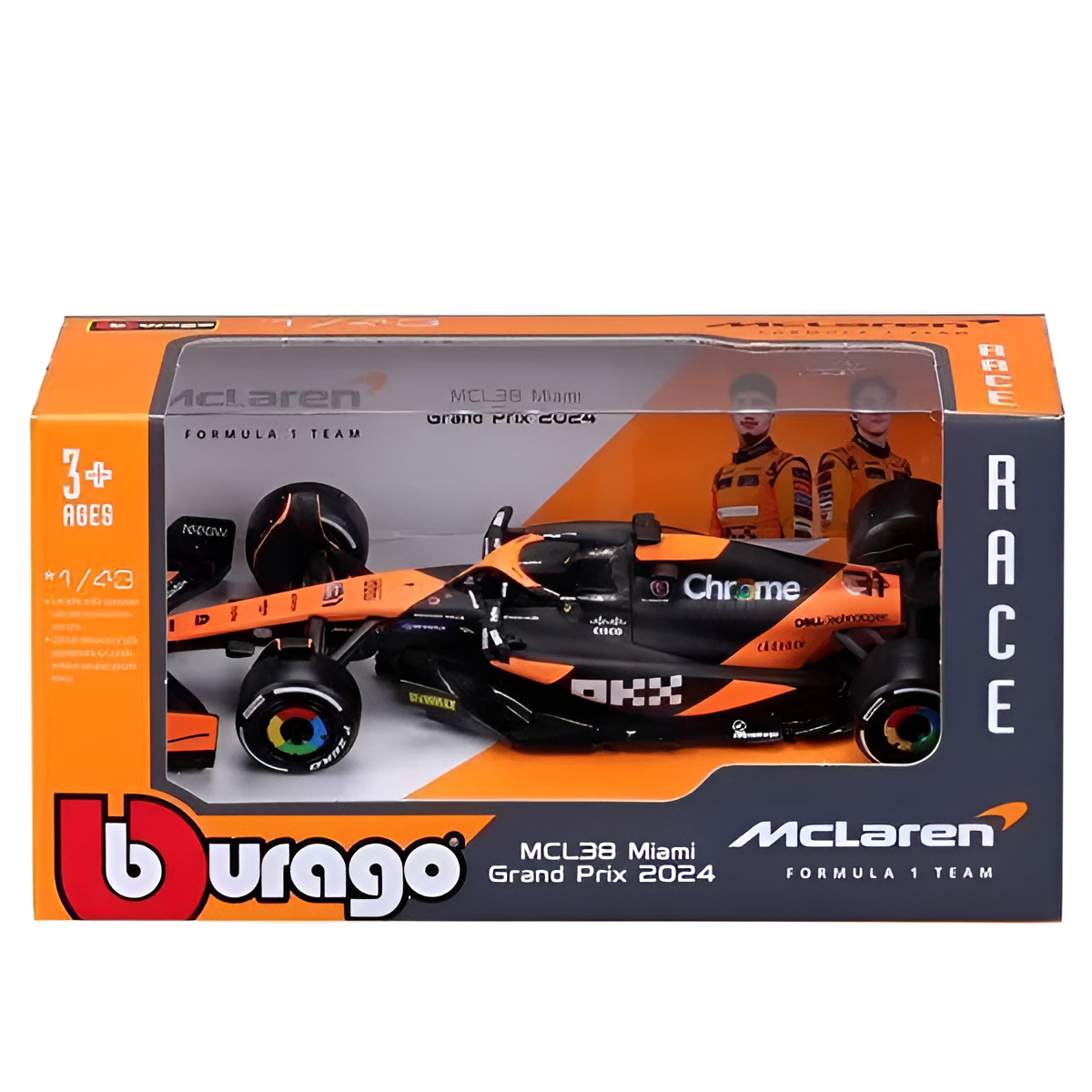 Bburago McLaren Racing F1 MCL38 Oscar 2024 Miami GP Model Car Unisex - Papaya - 1:43 Scale